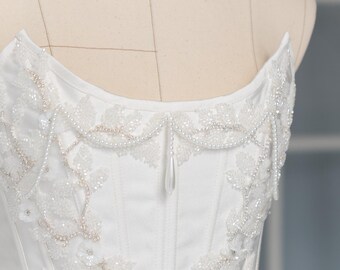 Bridal Corset and A-Line Skirt: Pearl Embroidery - Handcrafted Elegance