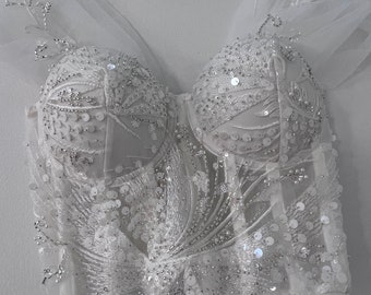 Floral Beaded Lace Wedding Custom Corset, Bespoke Order