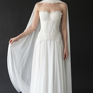Ivory Chiffon Long Wedding Gown, Maxi Bridal Dress, Corset Bodice Dress, Elegant Ceremony Dress, Wedding Christmas