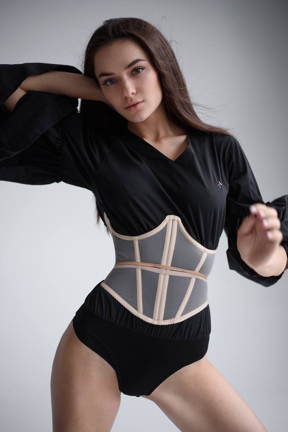 Black Mesh Corset Belt, Underbust Custom Corset, Transparent Tight Lacing  Crop Top, Plus Size Waist Training Strapless Corset 