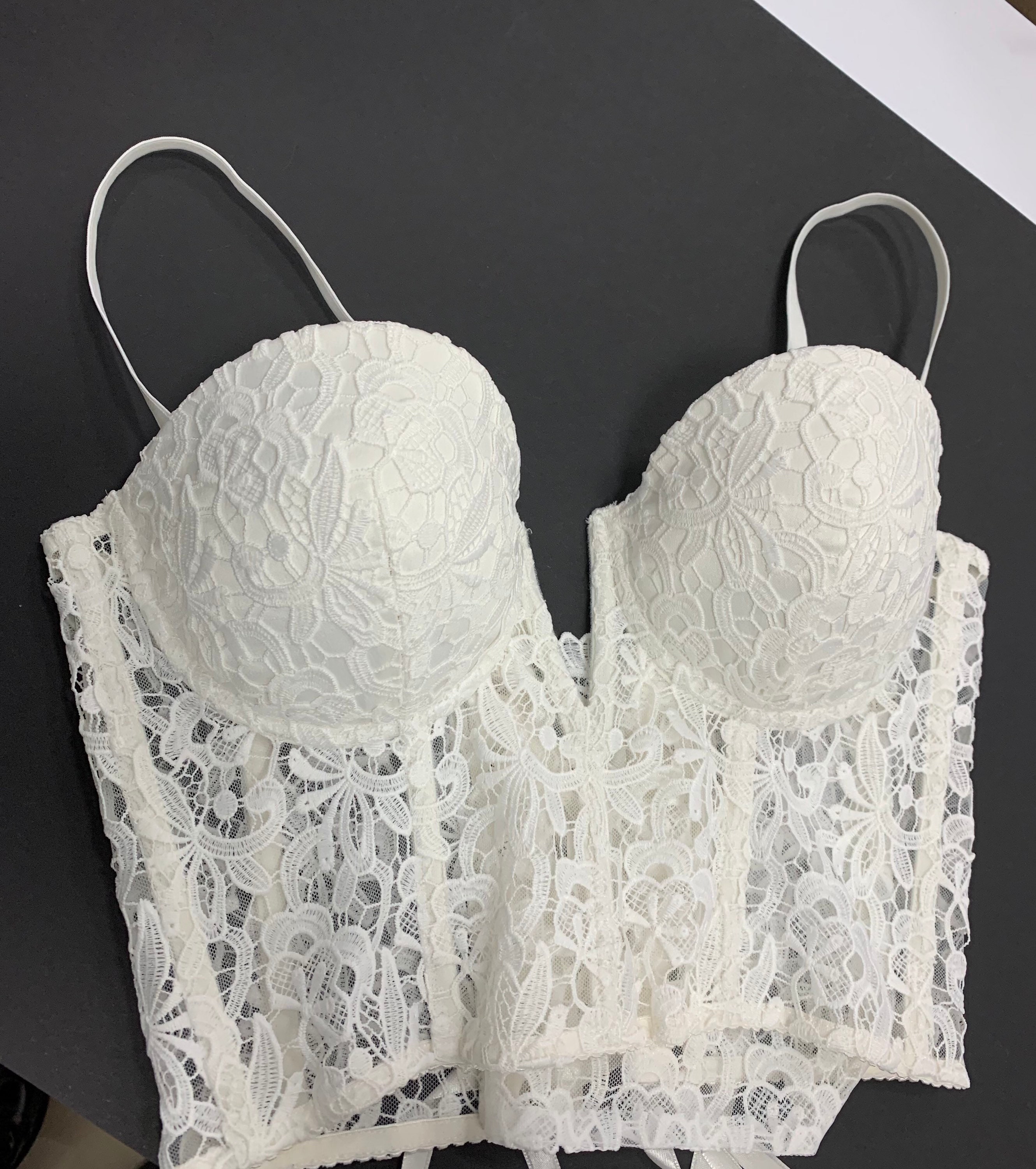 Ivory Floral Lace Corset Top, Mesh Bustier Custom Corset Tops