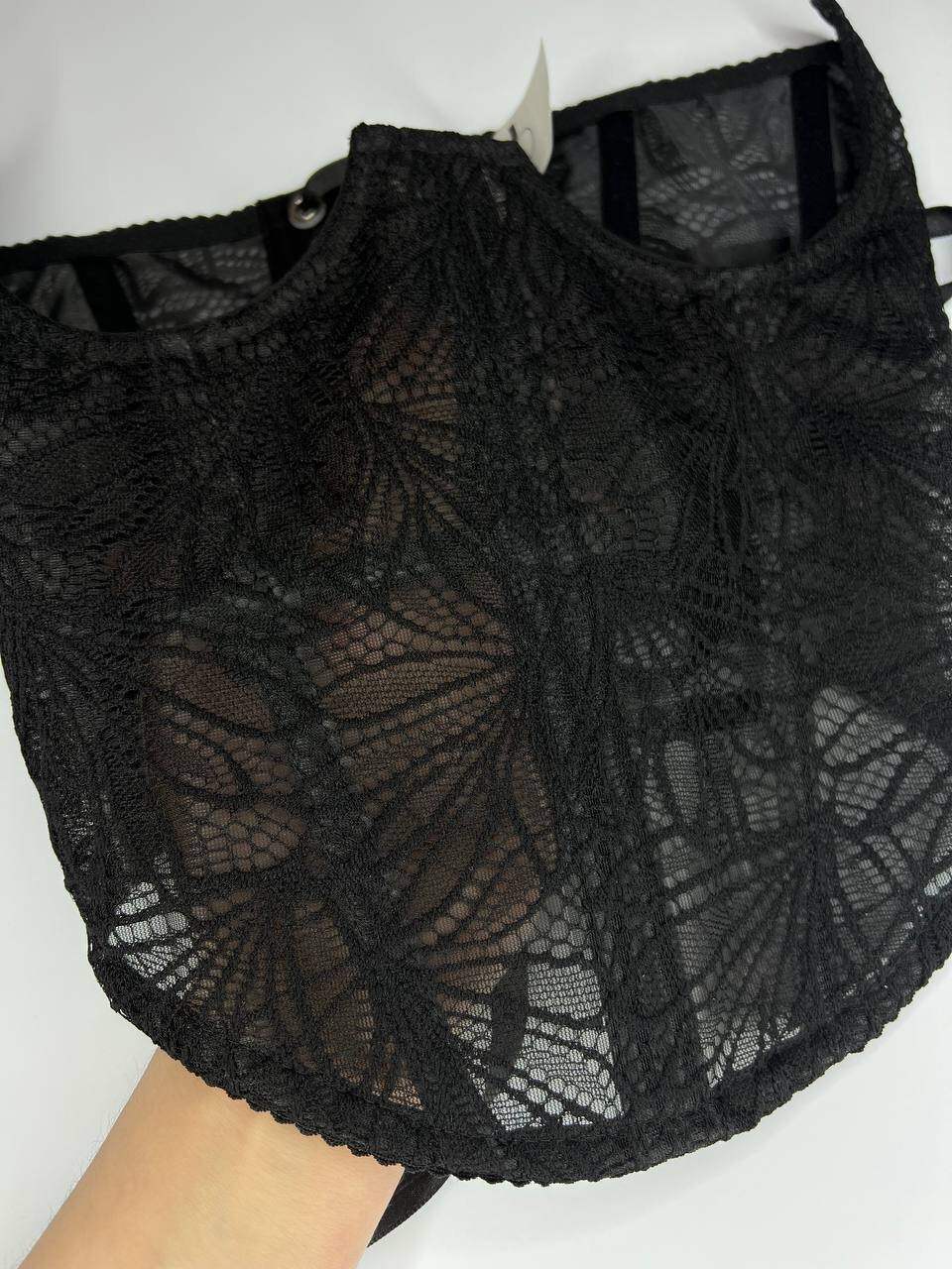 Black Floral Mesh Corset Belt, Transparent Tight Lacing Crop Top
