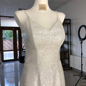 Sparkling Beaded Ivory Wedding Dress With Bolero, Spaghetti Straps A-line Wedding Gown, Deep V-neckline And Open Back Bridal Wedding Dress