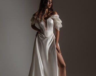 Ivory Satin Wedding Skirt, Custom Made Wedding Skirt, Left Leg Plunge Skirt, Bespoke Order Bridesmaid Skirt