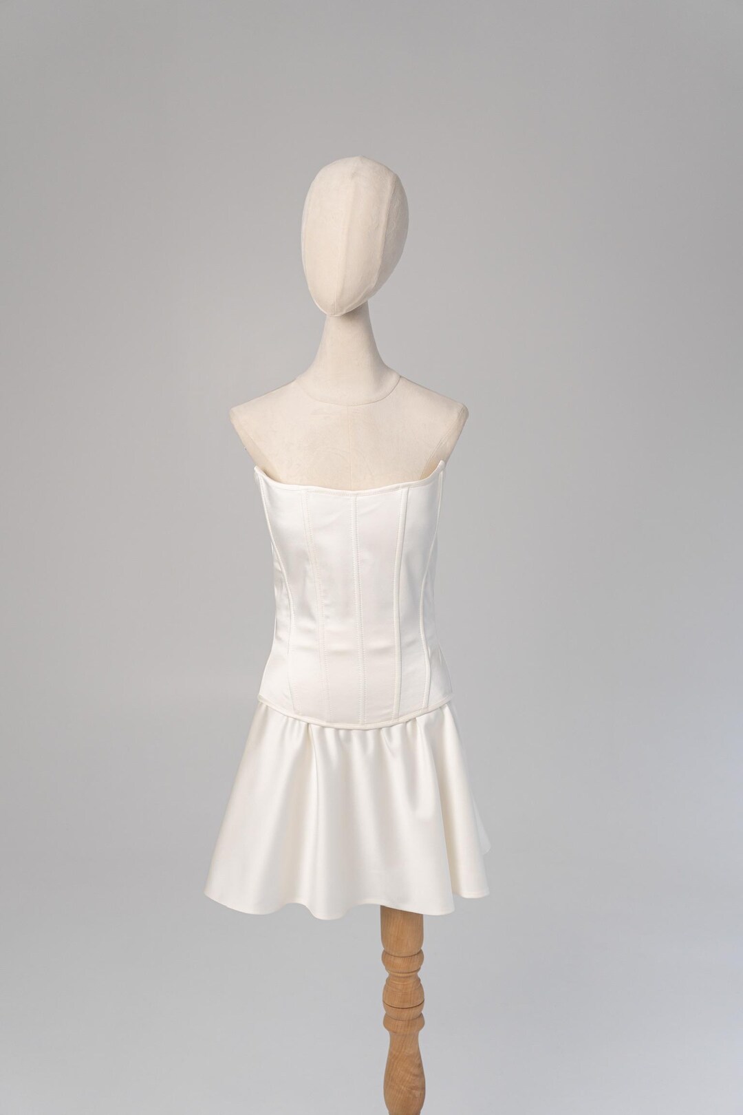 Bridal Satin Corset Skirt Set, Metal Boning Corset, Elegant Elongated — free download