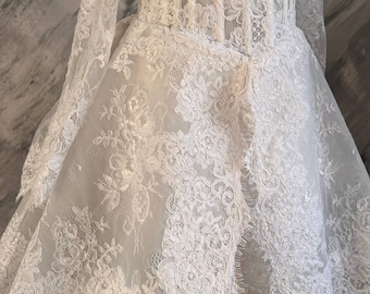 Bespoke Ivory Lace Engagement Dress, Custom Corset Wedding Gown, Short Lace Wedding Dress, Long Sleeve Ivory Lace Dress, Bespoke Bridal Gown