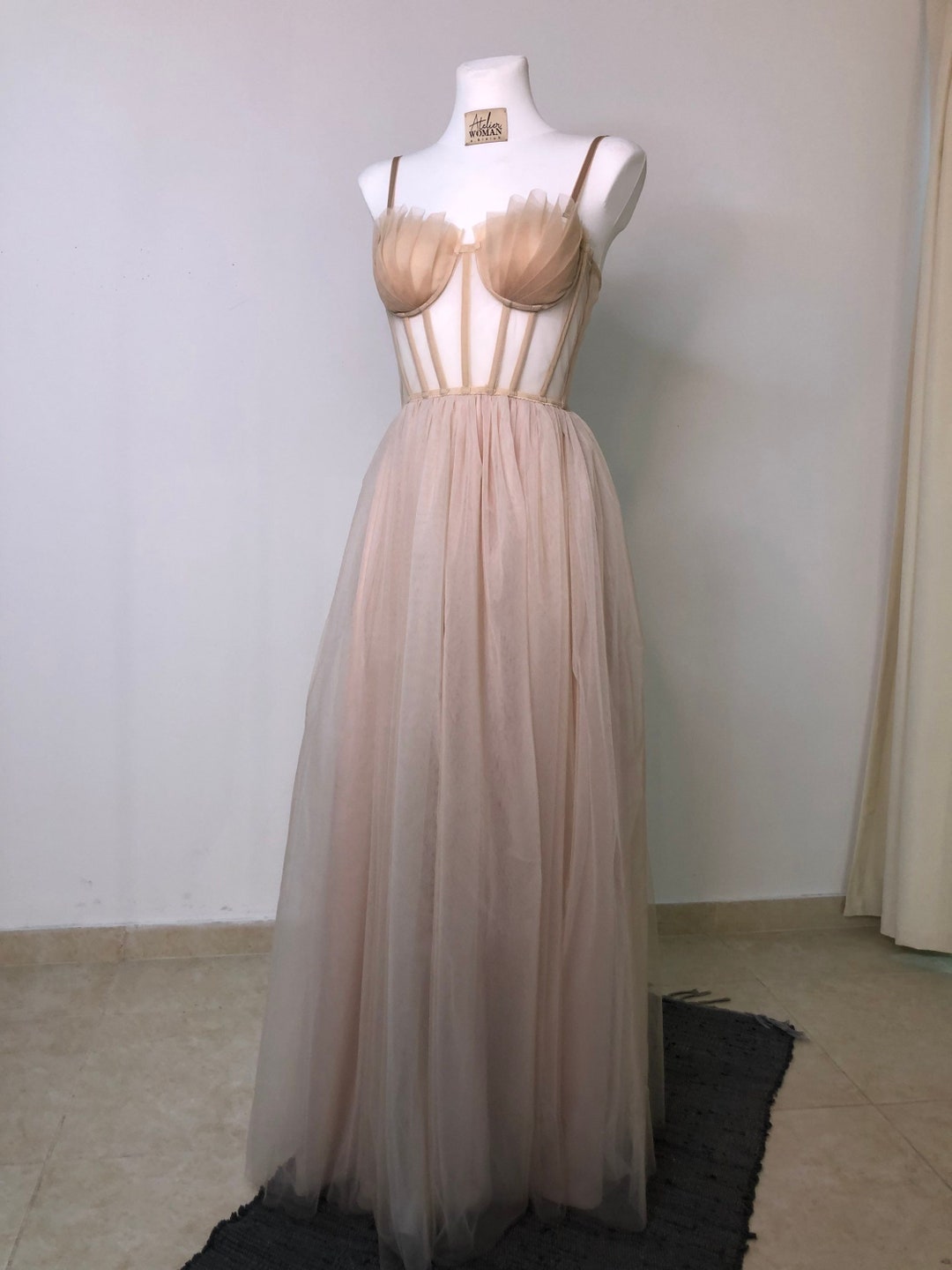 Maxi Bridal Nude Tule Wedding Dress With See-through Corset - Etsy