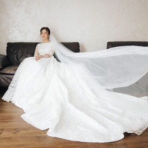 Elegant Beaded A-line Bridal Dress With Long Sleeves, Long Train Dress, Sparkling Floral Lace Ivory Princess Wedding Dress Made To Order