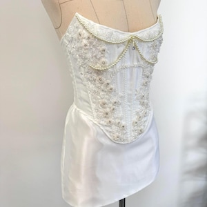 Ivory Corset and Skirt Set for Bride, Beaded Bateau Neck Corset Top, Wedding Two-Piece Dress, Elegant Bridal Reception Outfit