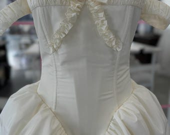 Long Ivory Wedding Dress, Taffeta Custom Bridal Gown, Vintage Inspired Wedding Dress for Elegant Bride
