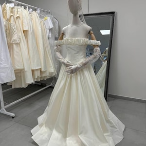 Abito da sposa vintage in taffetà avorio con maniche corte, abito da sposa lungo, realizzato su misura, elegante