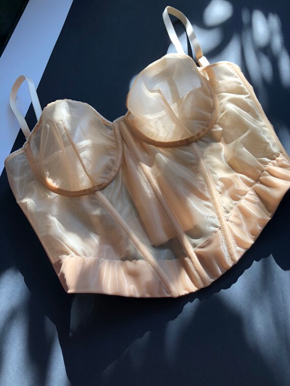 トップス andwang satin lingerie corset tops beige STATNAIA l Beige satin corset with reliefs and detachable straps