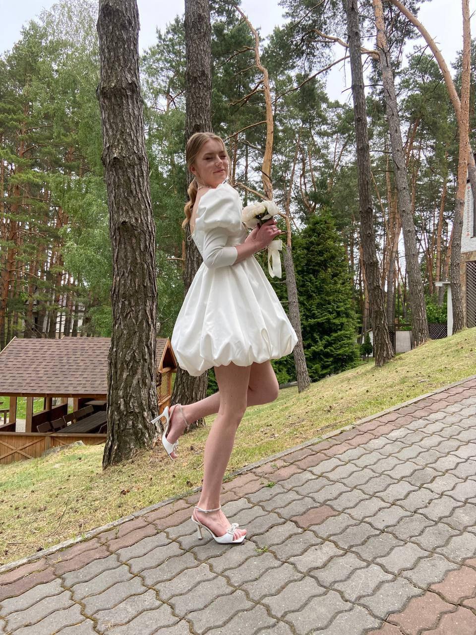 Short Satin Engagement Party Dress, Puffy Skirt And Long Sleeves Wedding Dress, Short Dress, Bespoke Orders Custom Made To Order Dress