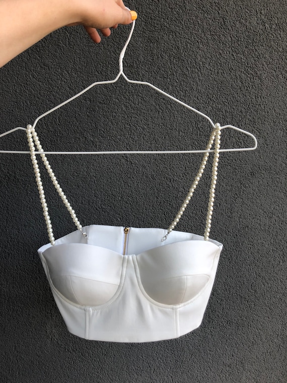 White Crop Top - White Bustier Top - Chain Strap Top - Crop Top