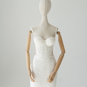 Modern Beaded Sequin Wedding Dress, Custom Made Short Dress for Petite Boho Bride