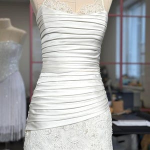 Short Wedding Dress, Strapless Gown with Beaded Lace, Eyelet Corset Back Mini Dress for Ceremony or Editorial