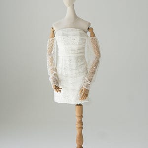 Beaded Boho Wedding Dress Detachable Sleeves, Petite Bride Modern Gown, Custom Bridal Wear