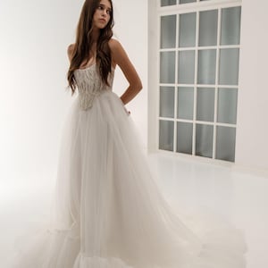 Transparent Embroidered Corset, Adjustable Fit, Beaded Appliqués, Glamorous Special Occasion Wear