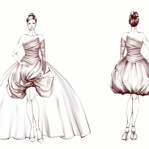 Bridal Fashion Sketch Custom Wedding Dress Drawing, Designer Project, Individual Dress Design, Unique Bride Gift