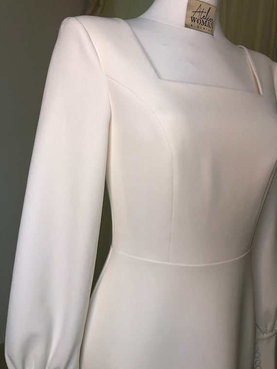 Bride Wedding Dress With Square Neck, Long Sleeves Bridal