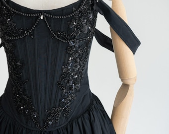Beaded Appliqué Corset Set, Back Ties, Lined Leg Slit Skirt, Formal Prom Dress, Wedding Attire