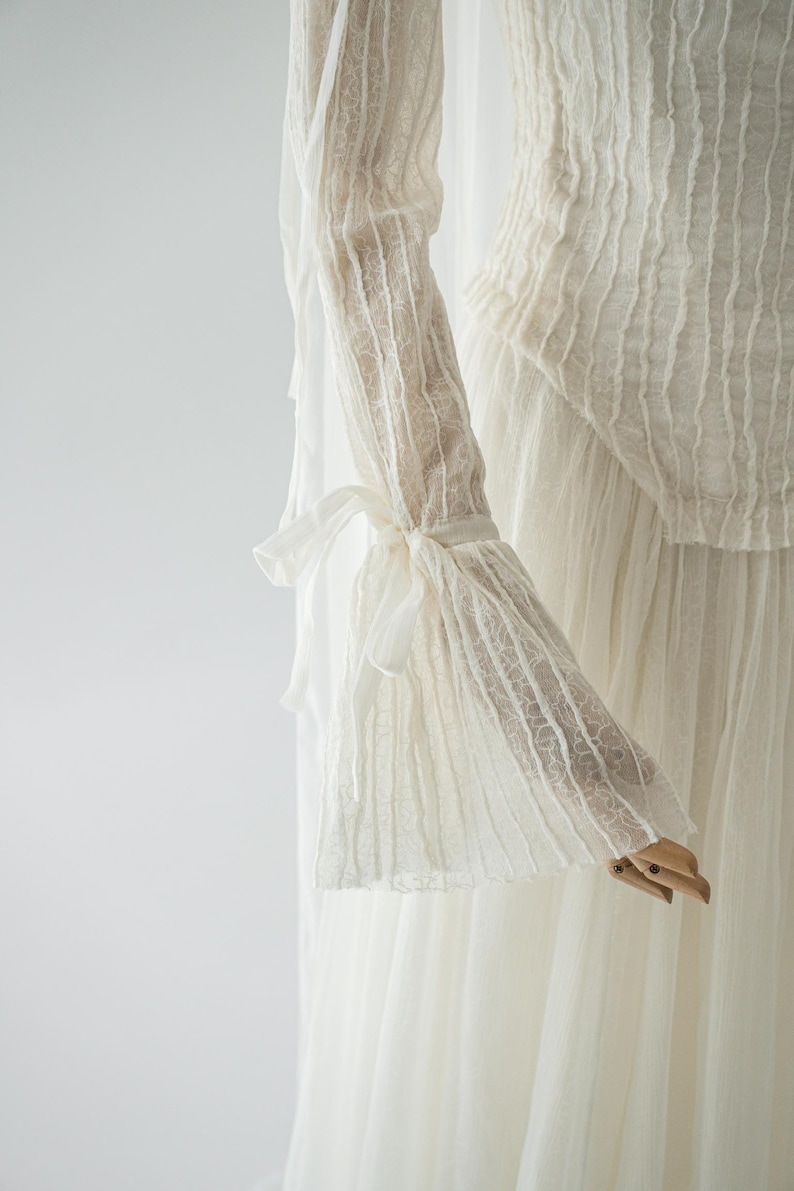 Silk Wedding Dress: Detachable Sleeves, Lace Corset (Ivory) image 9