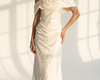 Maxi Ivory Jacquard Wedding Dress, Bridal Gown, Floor Length Formal Dress, Elegant Ivory Bridal Dress