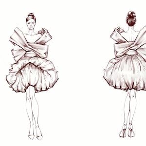 Designer Bridal Fashion Sketch, Custom Wedding Dress Drawing, Unique Bride Gift, Personalized Dress Illustration
