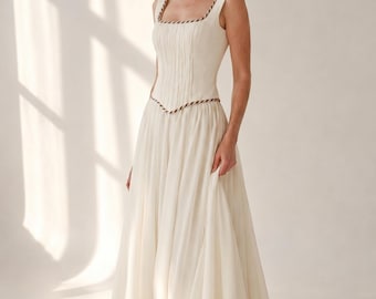 Abito da sposa in chiffon, elegante abito da sposa a trapezio, color olio, stile minimalista, abito da sposa classico