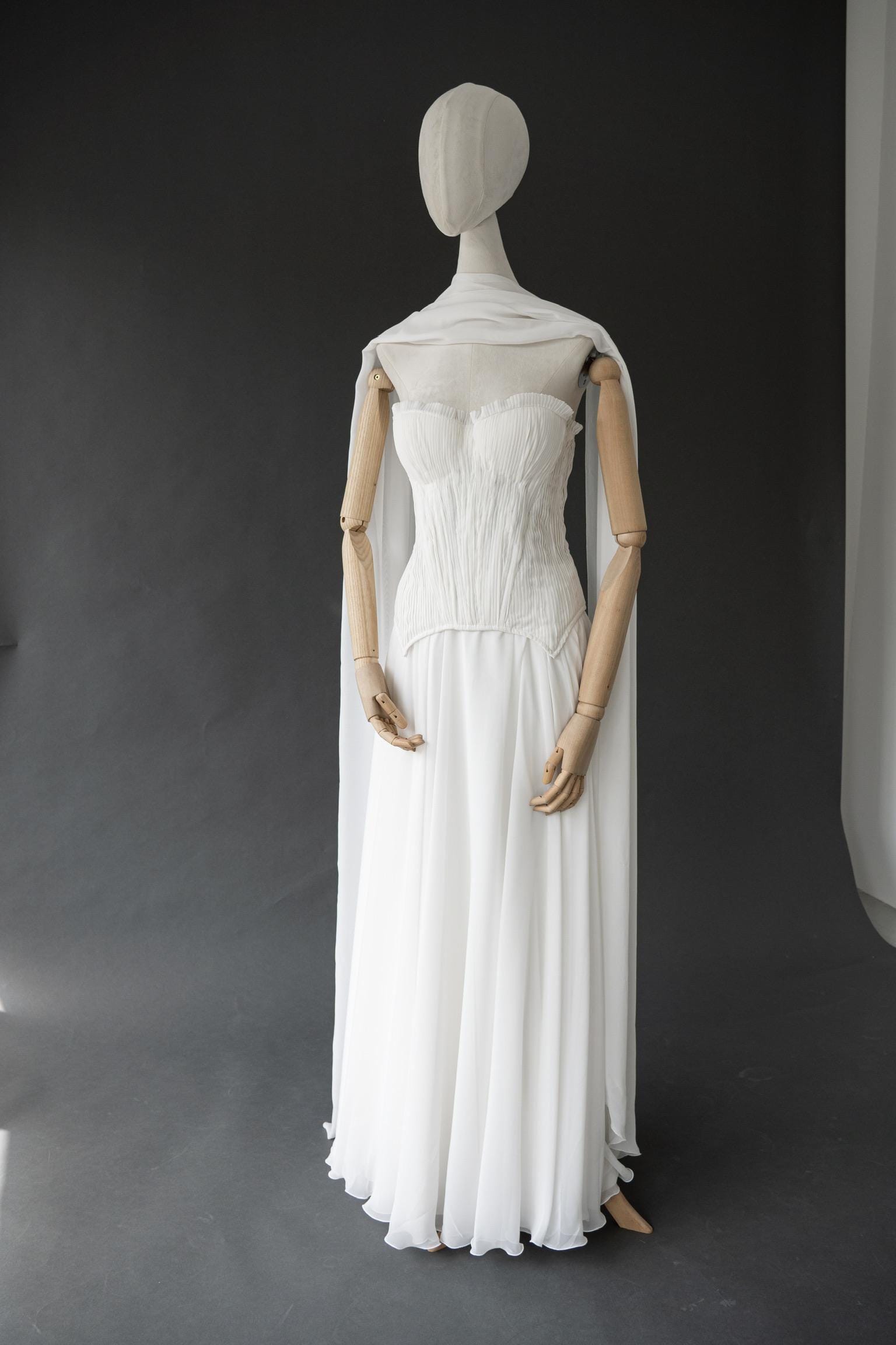 Custom Corset Ivory Chiffon Wedding Dress, Elegant Floor Length