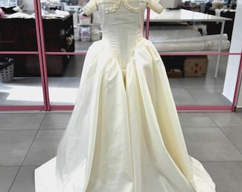 Vintage Style Ivory Wedding Gown, Custom Taffeta Long Dress, Elegant Bridal Dress Made to Order