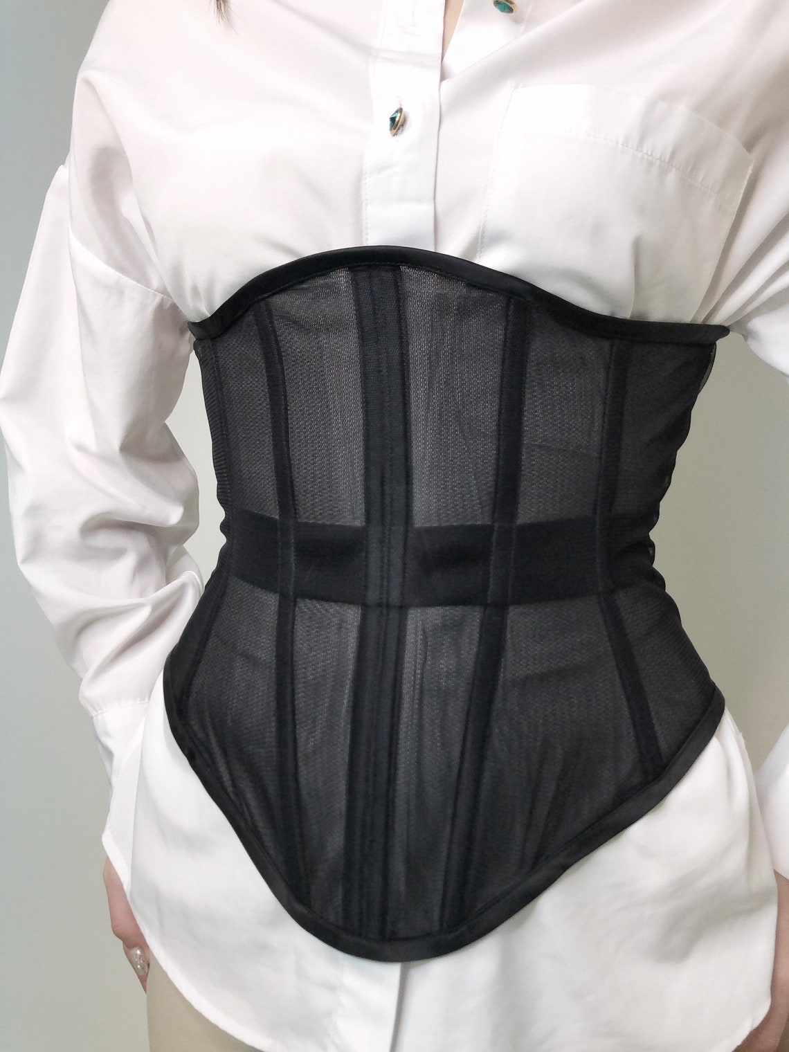 Black Mesh Corset Belt Sexy Strapless Underbust Transparent | Etsy