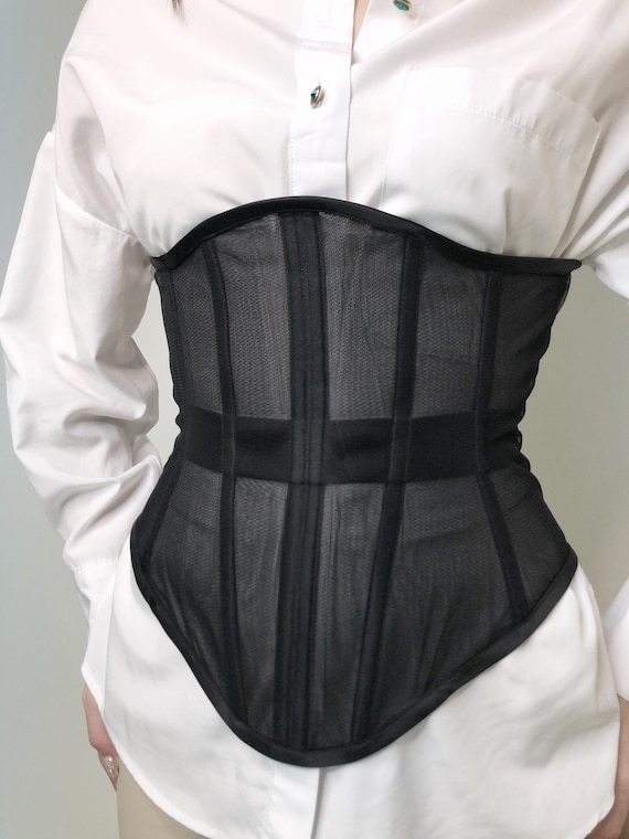 Strapless Black Mesh Corset Belt, Sexy Bustiers off Shoulder Crop Top,  Transparent Tightlacing for Woman, Plus Size Waist Training Corset 