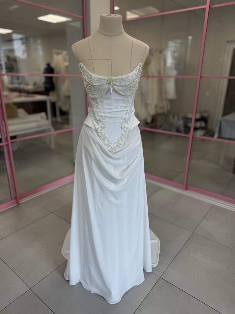 Corset de mariée ivoire à baleines, bustier de mariée en satin à lacets, tenue de réception élégante, haut corset de mariée image 12