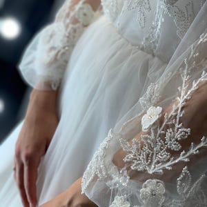 Long Sleeves Lace Bride Wedding Dress, Embroider Wedding Dress, Ivory Elegant Style, Champagne Beach Wedding Dress, Princess Wedding Dress