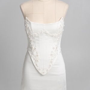 Wedding Corset and Skirt Set, Embroidered Satin Bridal Set, Short Ivory Skirt, Custom Satin Outfit