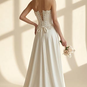 Corset de mariée ivoire à baleines, bustier de mariée en satin à lacets, tenue de réception élégante, haut corset de mariée image 2