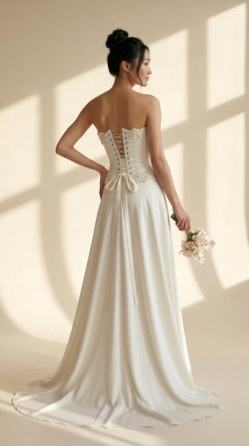 Corset de mariée ivoire à baleines, bustier de mariée en satin à lacets, tenue de réception élégante, haut corset de mariée image 2