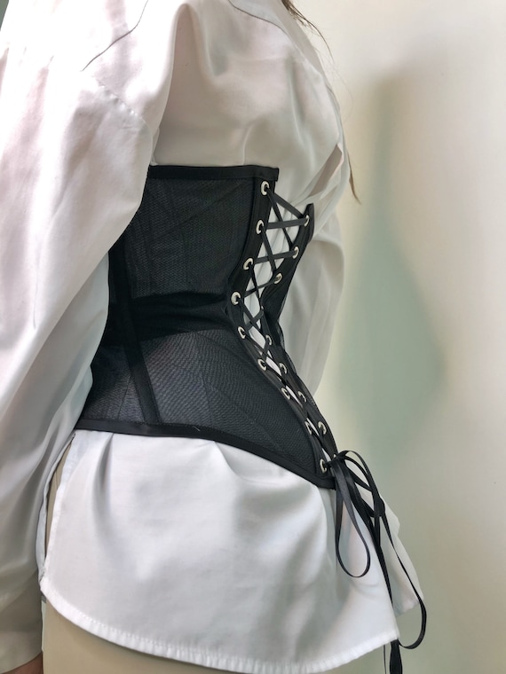 Strapless Black Mesh Corset Belt, Sexy Bustiers off Shoulder Crop