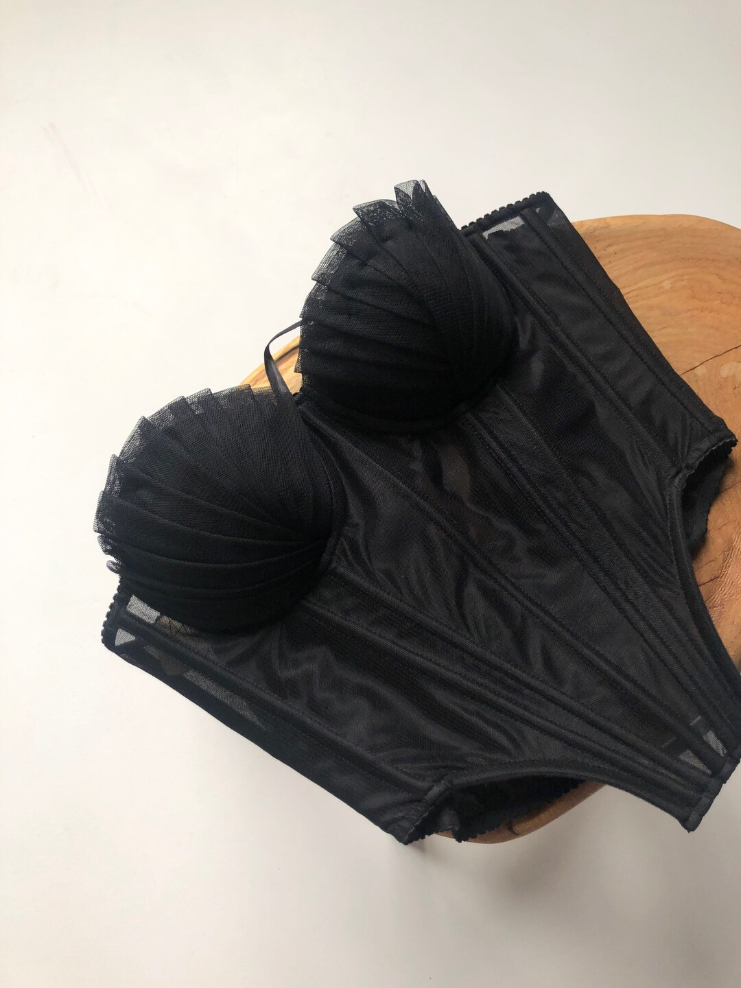 Women Sexy Mesh See through Stitching Contrast Color Corset Cotton Boning Corset Bra Vest main image 0