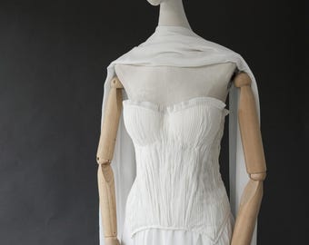 Custom Corset Ivory Chiffon Wedding Dress, Elegant Floor Length Dress, Sleeveless Bridal Dress, Romantic Bride Gown, Wedding Christmas