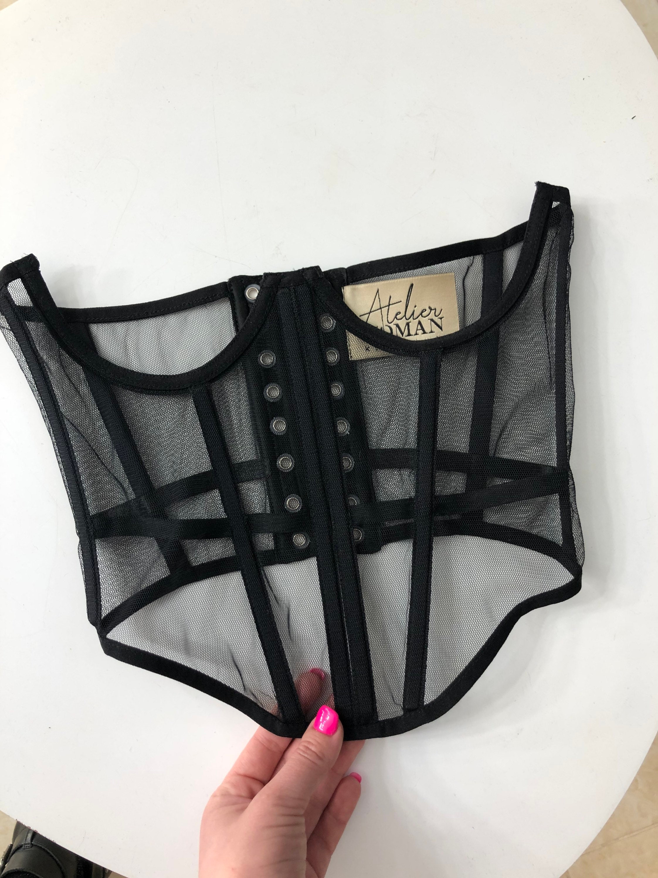 Strapless Black Mesh Corset Belt, Sexy Bustiers off Shoulder Crop Top,  Transparent Tightlacing for Woman, Plus Size Waist Training Corset 