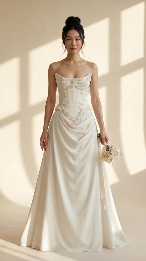 Wedding Corset Ivory with Boning, Satin Lace-Up Bridal Bustier, Elegant Reception Outfit, Bridal Corset Top