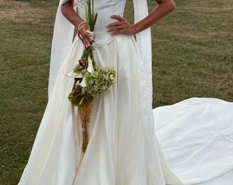 Romantic Wedding Dress, Bohemian Bridal Dress, Satin Wedding Dress, Wedding Dress With Long Train, Light Gown, Easter gift