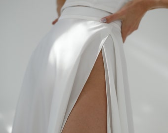 Custom Ivory Atlas Bridesmaid Skirt, Bespoke Leg Cut Skirt, Wedding Party Skirt, Handmade to Order