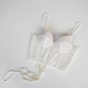 Spitzenkorsett mit Rückengurten, Ivory Braut Bustier, verstellbare Romantische Dessous, Hochzeitsoutfit, feminines Spitzentop