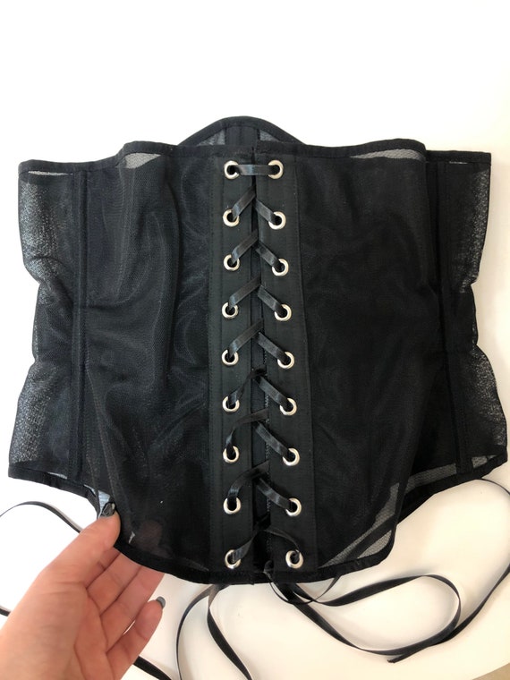 Strapless Black Mesh Corset Belt, Sexy Bustiers off Shoulder Crop