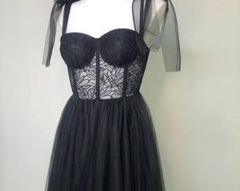 Black Corset Wedding Dress, Black Mesh Bridal Gown, Wedding Black Dress Train, A-line Wedding Dress, Boho Wedding Separates, Tull Skirt, Bes