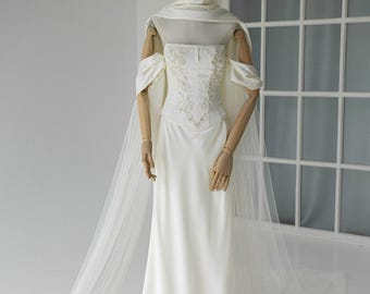 Modern Short Wedding Dress, Satin Boho Bridal Gown, Petite Bride, Detachable Sleeves, Custom Made