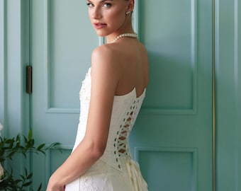 Exquisite Lace Bridal Gown, Corset Top Wedding Dress, Long Skirt Bride Dress, Romantic White Gown, Easter gift
